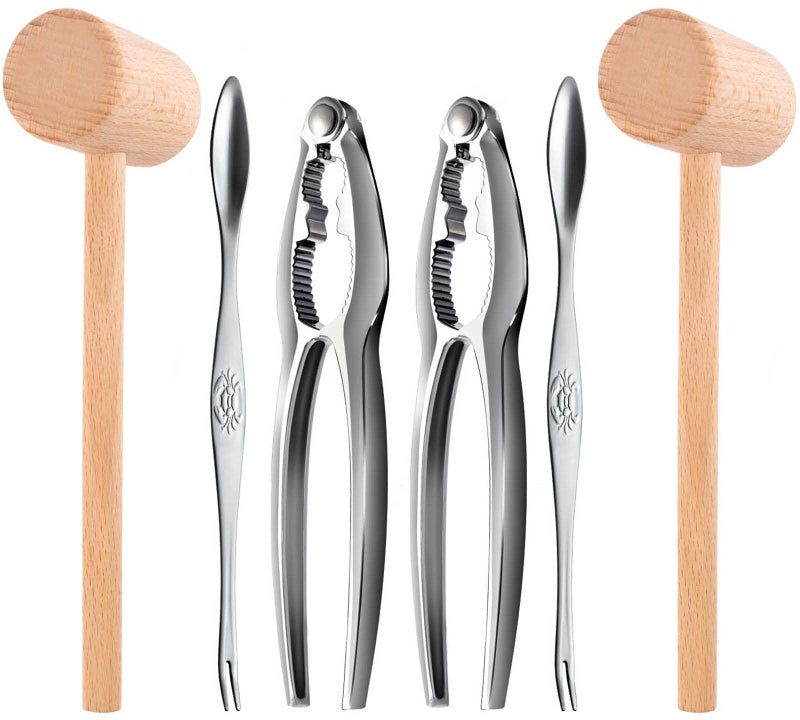 FFNIU 6Pcs Crab Crackers and Tools including 2 Forks 2 Lobster Crackers Nut Cracker and 2 Lobster Crab Mallets - Image 1